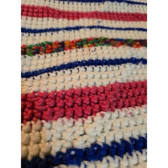 Vintage Handmade Pink Space Dye Striped Fringe Crochet Throw Blanket - Picture 8 of 8